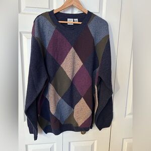 Men's 80s Vintage Argyle Sweater - Multicolor